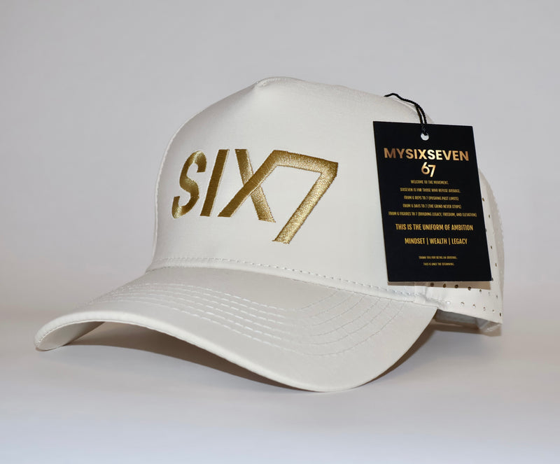 Six Seven Beige and Gold Premium Hat