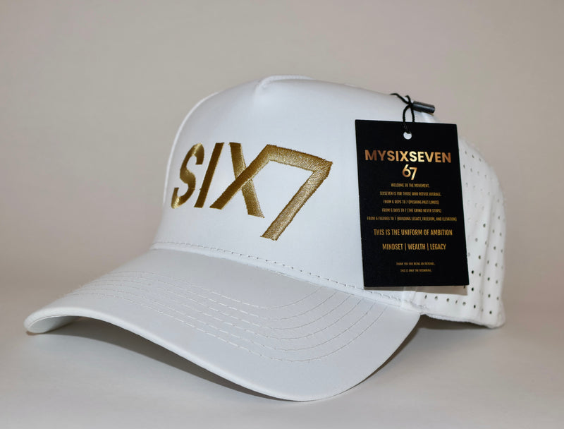 Six Seven White and Gold Premium Hat
